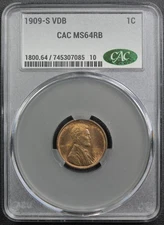 1909 S VDB Red-Brown Lincoln Wheat Copper Cent 1C CACG MS 64 RB CAC