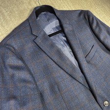 Jos A Bank Blazer Men 48R Blue Plaid Slim Fit Wool Stretch Traveler Modern