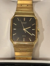 Vintage Seiko SX Quartz Gold Watch, Black Rectangular Dial, 