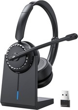 Wireless Headset, Wireless Headset with Mic for Work, AI Noise Cancelling, 65Hrs