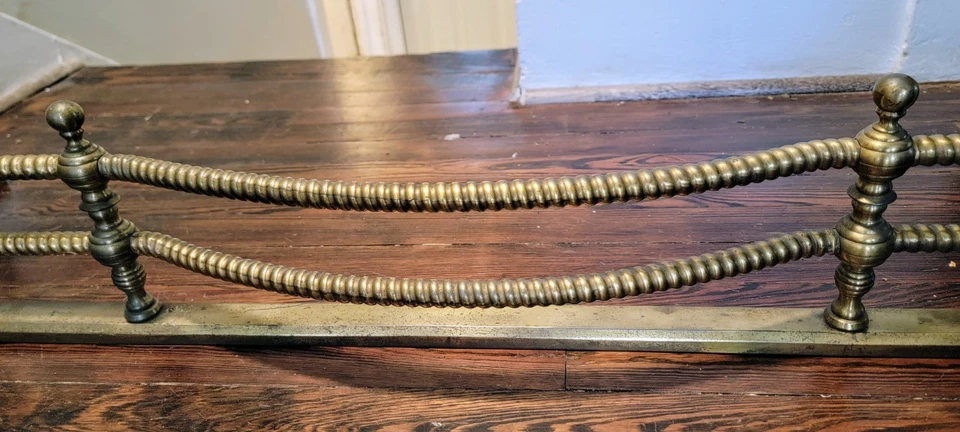 Antique XL 54" Victorian Hollywood Regency Aged Solid Brass Fireplace Fender - Image 4 of 4