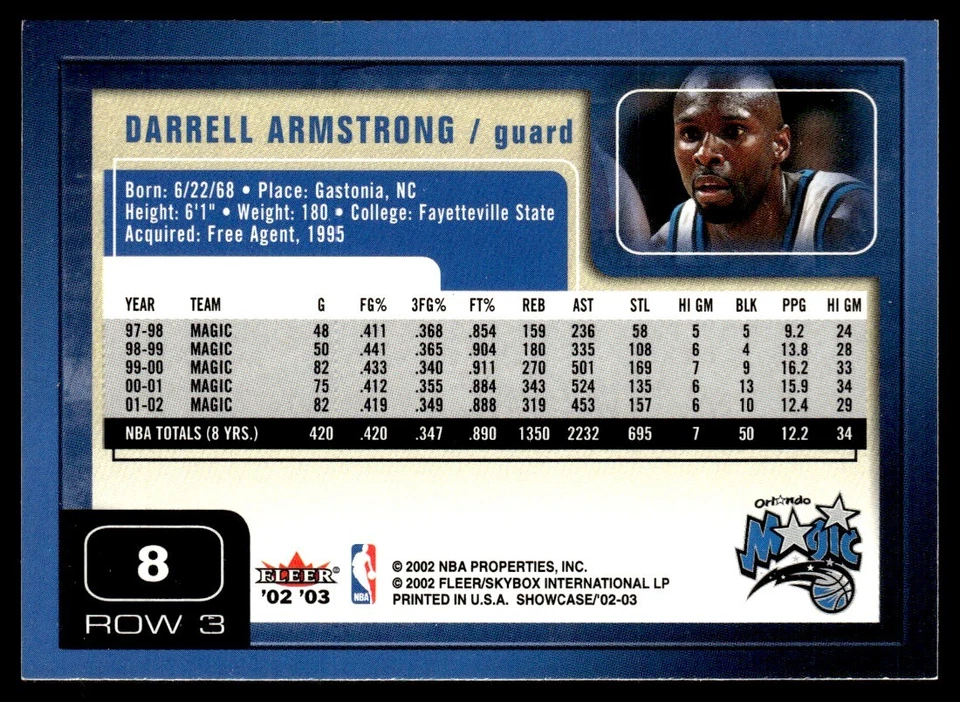 2002-03 Fleer Showcase Darrell Armstrong Orlando Magic #8 - Image 2 of 2
