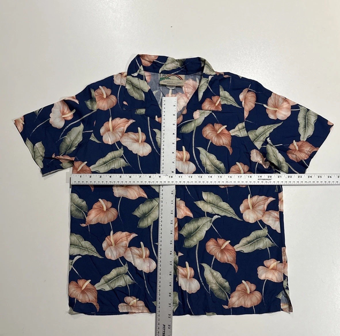 Paradise Found Hawaiian Shirt Men's L Blue Rayon Made in Hawaii USA VTG Floral