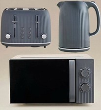 Kettle Toaster Microwave Grey Textured Stylish Kitchen Set