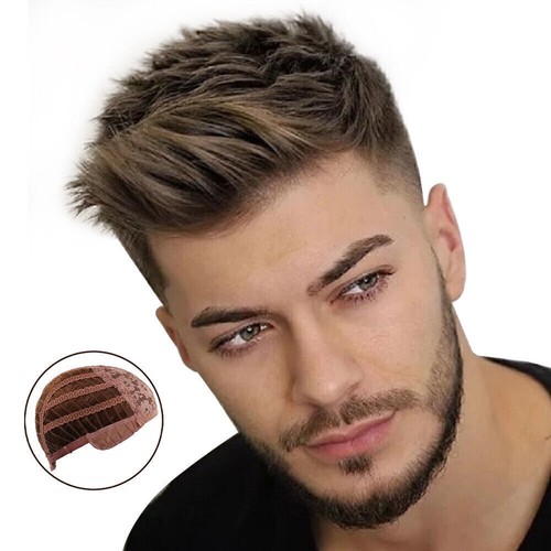 Männer wie Echthaar Kurz Perücke Haarteile Vollhaar Herren Glatt Perücken Toupet - Bild 3 von 8