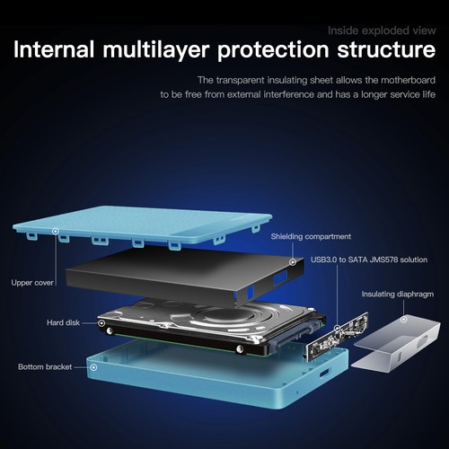 UnionSine 500GB 1TB Externe Tragbare Festplatte 2,5" USB 3.0 PC Laptop HDD Blau - Bild 11 von 12