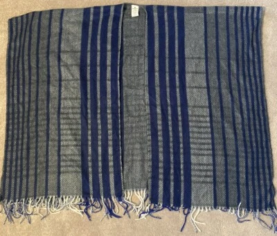 Woolrich Blue Gray White Plaid Fringe Poncho Shawl Cape OSFM - Image 1 of 4