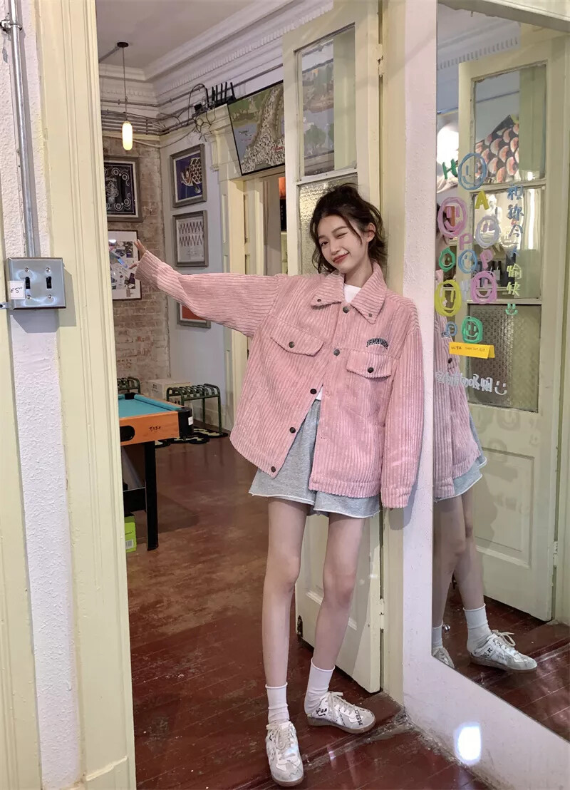 Abrigo de Mujer Chaqueta Corto Encima Suave Terciopelo Rosa Polvo A Costas 36505