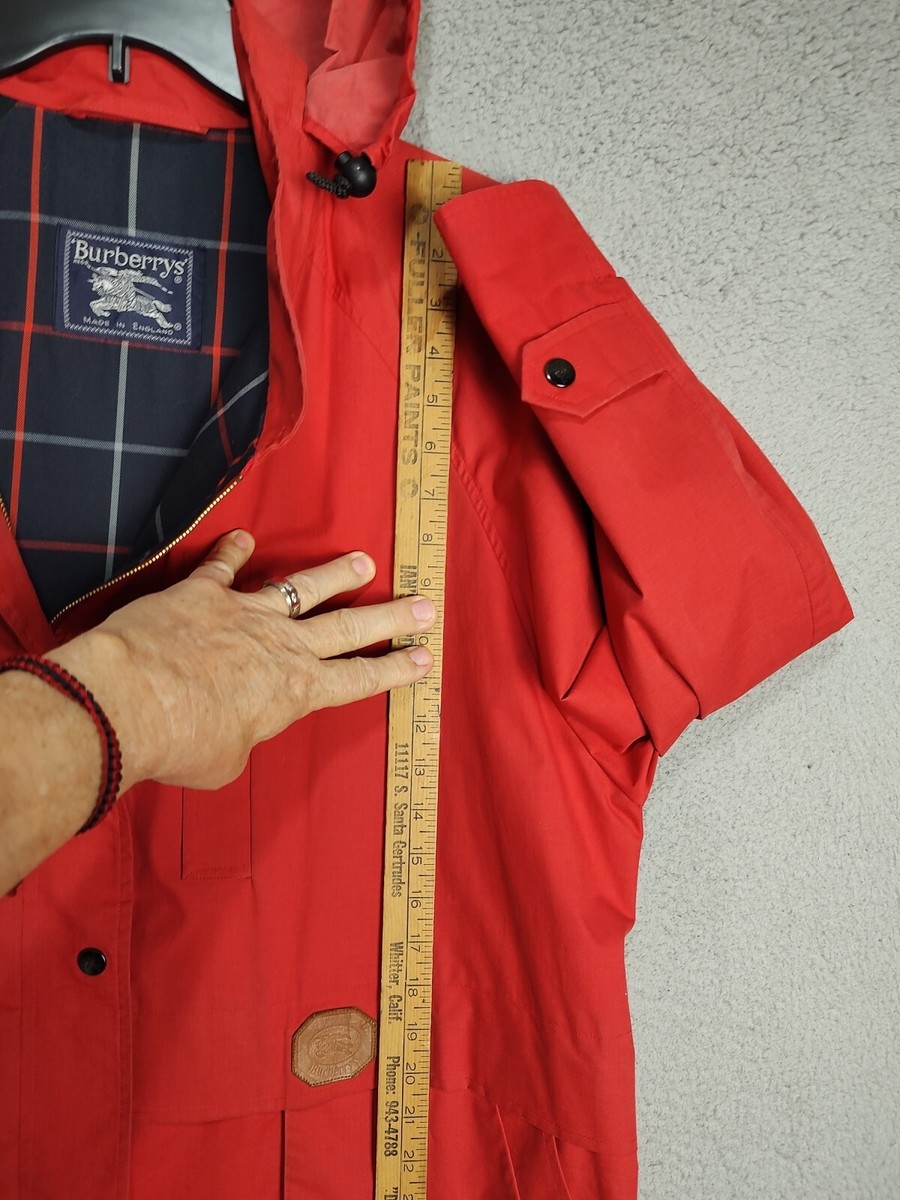 BURBERRY フード付きレッドジャケット 42 Burberry Jacket Adult Large Red Hooded Snap Front Classic