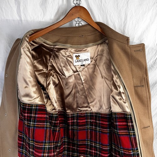 Vintage Lakeland Wool Trench Coat Men 42 Long Beige Removable Plaid Wool Liner - Picture 13 of 24