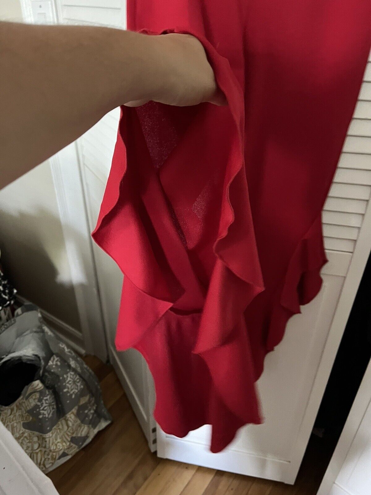 LULUS Size SMALL Red Ruffled Jumpsuit Strapless - image 3