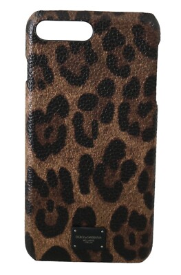 DOLCE & GABBANA Phone Case Leather Brown Leopard DG Logo iPhone 7 Plus RRP $350