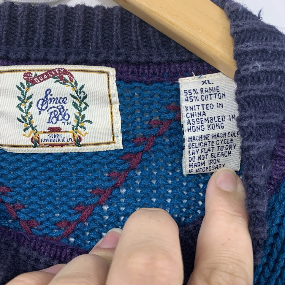 Sears Roebuck Vintage Men's Teal Fair Isle Ski Lodge Sweater Blue XL - Image 2 of 4