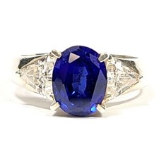 Sterling Silver Oval Blue Stone and Triangle Cubic Zirconia Ring Size 6 1/2