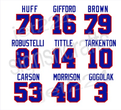 NY Giants STICKER DECAL Gifford Huff Carson Tittle Tarkenton Carson Robustelli +