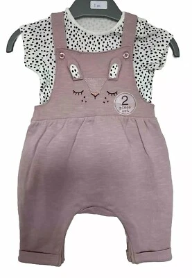 NEXT NXT Baby Girls Bunny Rabbit Pink Spot 2 Piece Dungarees & Top Set Outfit 1 - 18