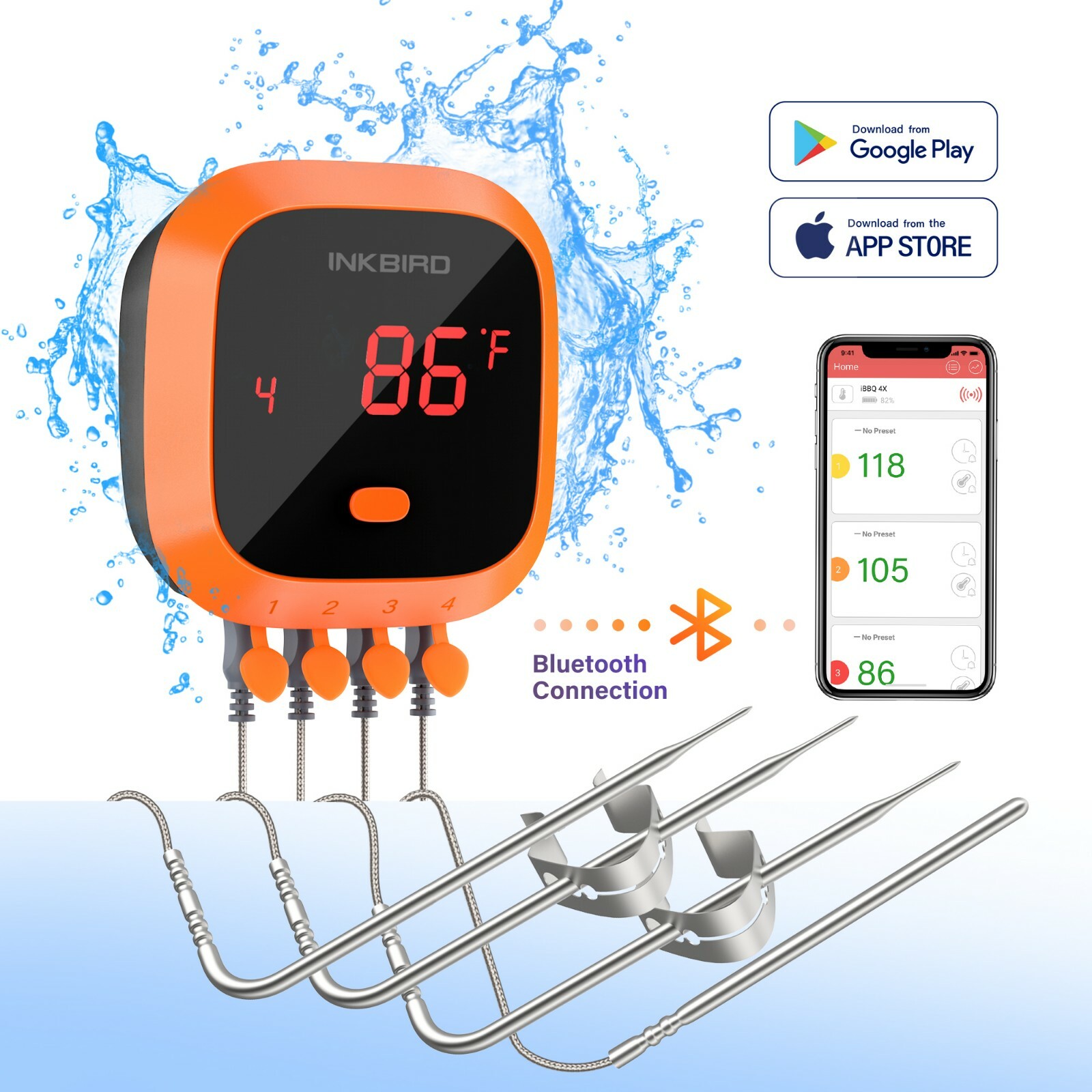 Inkbird Meat Thermometer Wireless Probe Rechargeable Bluetooth BBQ Measure 4XC-image