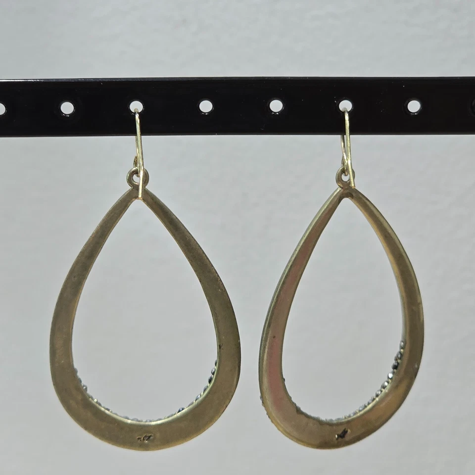 Pendientes perforados Kenneth Cole lágrima colgante bronce marcasita estrás gancho Foto 3 de 4