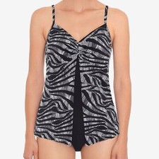 Swim Solutions Twist-Front Flyaway Fauxkini One-Piece Swimsuit plus size 18 NWT
