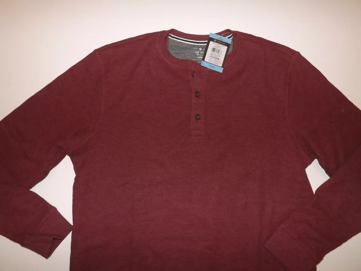 Members Mark Mens Dark Red Thermal Henley Shirt L/S Waffle Crew Neck M NWT