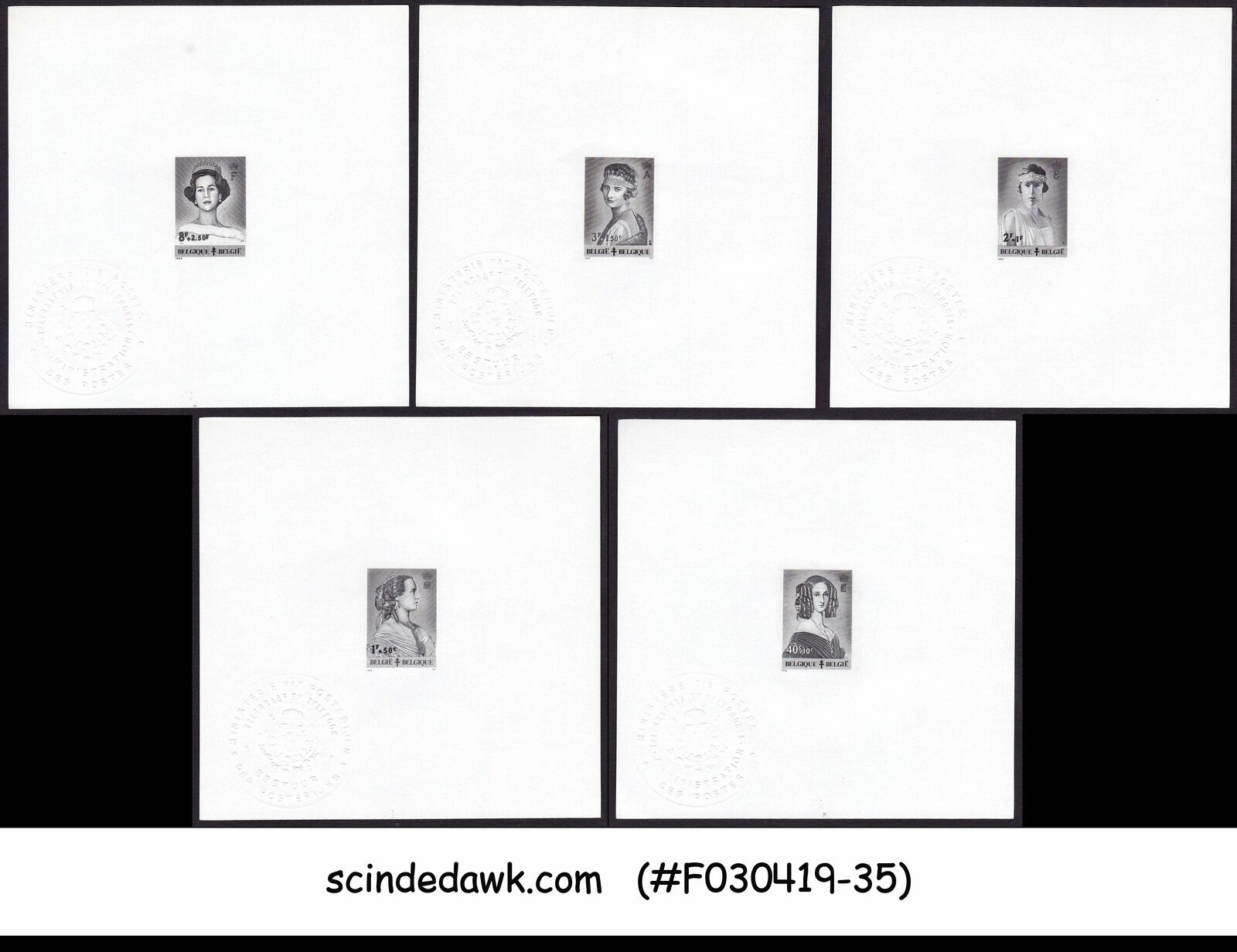 BELGIUM 1962 TUBERCULOSIS RELIEF FUND / QUEENS SET OF 5 MINISTERIAL PROOF MNH