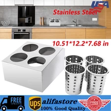 4 Hole Stainless Steel Spoon Container Flatware Holder Storage Box Kitchen USA