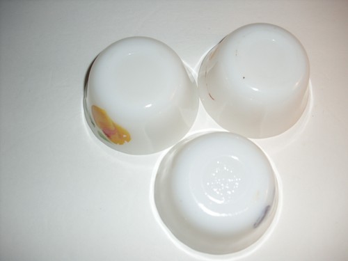 3 Fire King Gay Fad frutta dipinti a mano singhiozzati 6 once. Coppe crema pasticcera - Foto 4 di 6