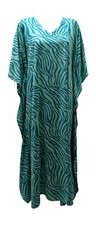 Women's Ladies Plus Size Zebra Stripe Kaftan Maxi Free Size Up To 34 Turquoise