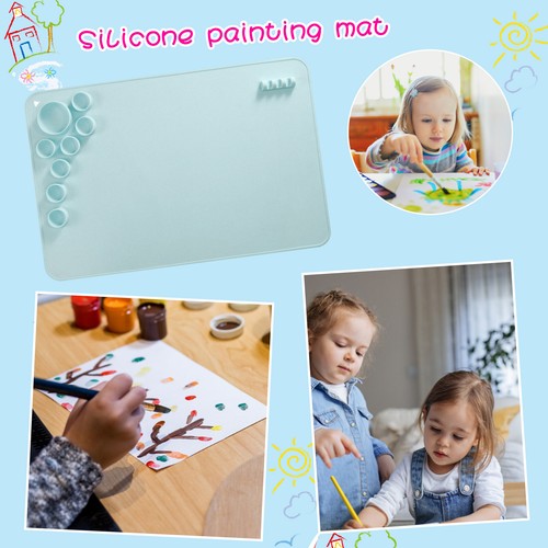 Silicone Painting Mat Children Paint Palette Pad Water Media Mats (Light Blue) - Zdjęcie 2 z 9