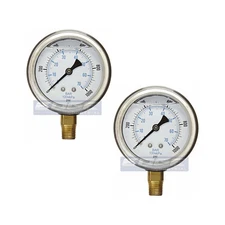 2 PACK LIQUID FILLED PRESSURE GAUGE 0-1,000 PSI 2.5" FACE, 1/4" NPT LOWER MOUNT