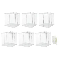 6Pcs Clear Cake Box with Ribbon 12"x12"x14" for 10 Inch Cake Packing White