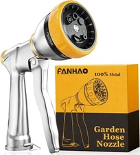 FANHAO Garden Hose Nozzle Sprayer, 100% Metal Water Hose with 7 Sprayer Patterns