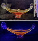 1960's Murano Venezia Italy Art Glass Gondola Boat Ashtray Cadmium Glow