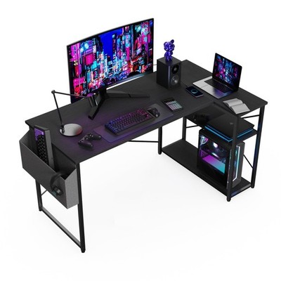 L Shaped Desk - 120x70cm Gaming Table with Storage Compartments, Reversible...