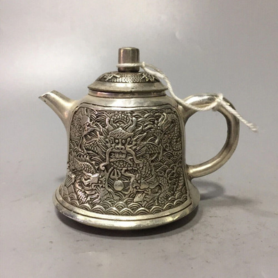 #ad Asian Chinese Old Tibet Silver Hand carved Dragon Teapot $42.98