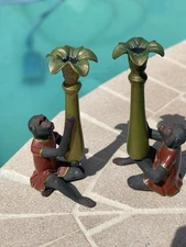 Vintage Bill Huebbe Style Butler Monkey in Red Coat Candlesticks Candle Holders