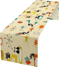 Mid Century Cat Table Runner, Retro Atomic Starburst Vintage W13x L36, Midc6 