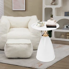 White Round Side Table For Dining Kitchen Living Room Metal Coffee Tables 14in