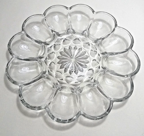 Anchor Hocking Deviled Egg Plate 12 Slot Clear Glass Starburst Floral USA