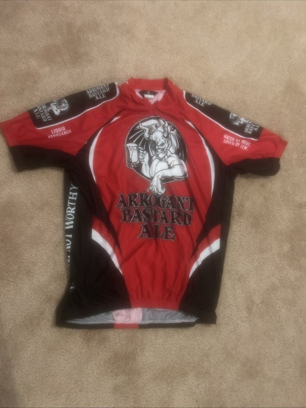 Canari Arrogant Bastard Ale Men Medium Red Cycling Jersey Half Zip Stone Brewery
