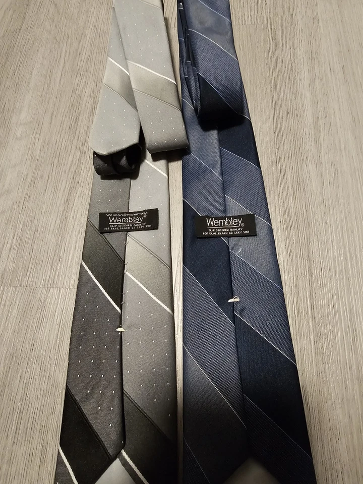 Wembley Mens Necktie Ties Blue And Gray Striped Lot Of 2 - Image 2 of 2