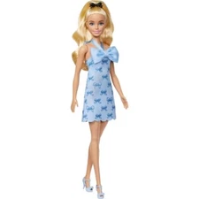 Barbie Fashionistas Doll #237 in Blue Bow Halter Dress, Blonde Ponytail