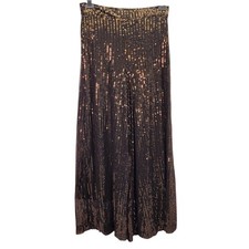 Women High Waist Wide Leg Sparkle Sequin Bling Glitter Shiny Long Pants Troser L