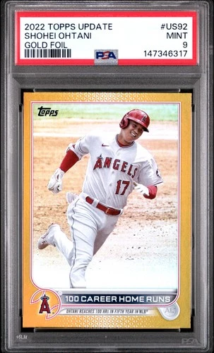 Shohei Ohtani PSA 9-Mint Gold Foil 2022 Topps Update #US92 100 HR Milestone 🔥