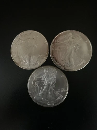 Lot of 3 Silver American Eagle 1 oz. Fine .999 US oz Coins 1994 1995 2003.