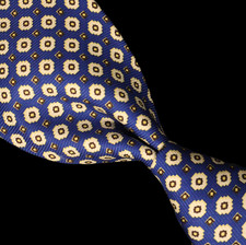 Brooks Brothers Vintage VTG Blue Gold Geometric Printed in USA Silk Neck Tie
