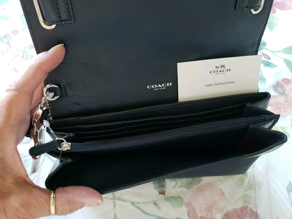 New Coach Morgan Navy Blue Diamond Patchwork Satchel Bag & Blake Clutch $920  - Image 4 of 4