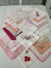 VINTAGE HANKIES HANDKERCHIEFS - LOT OF 25 TOUCHES OF WEDDING PINK