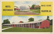 Postcard Motel Okefenokee Folkstone Georgia GA Linen Roadside America Multiview