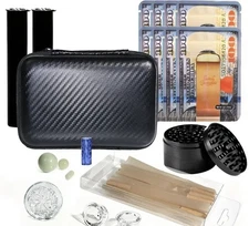 Smell Proof Zipper Pouch Kit - Magnetic Grinder ,10 Baggies,Cones ,Roller & More